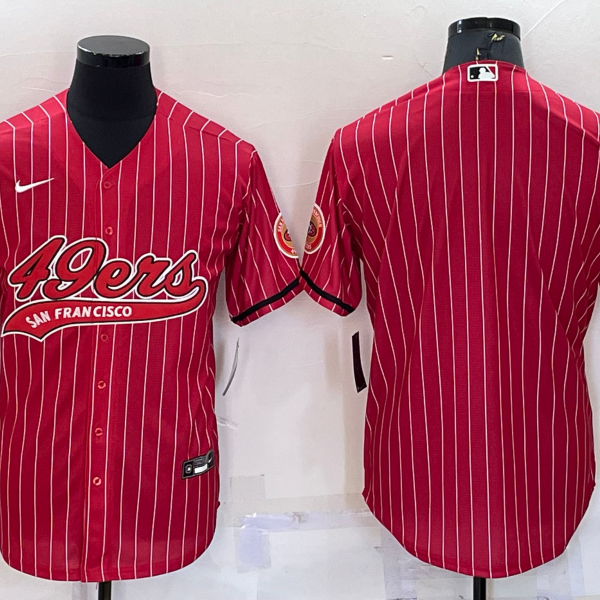Men’s San Francisco 49ers Blank Red Pinstripe With Patch Cool Base Stitched Baseball Jersey