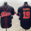 Men’s San Francisco 49ers #19 Deebo Samuel Black Red With Patch Cool Base Stitched Baseball Jersey