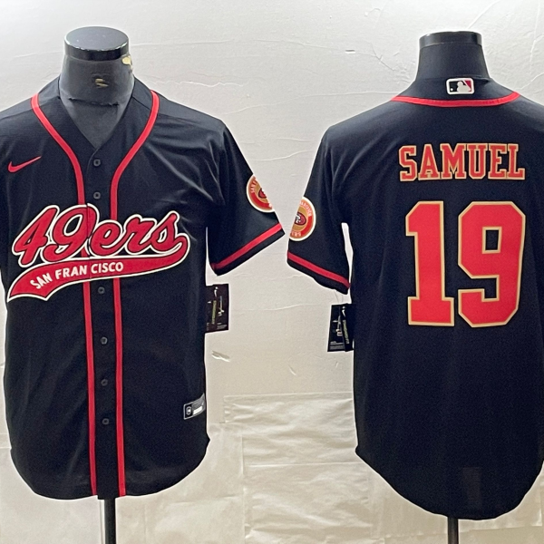 Men’s San Francisco 49ers #19 Deebo Samuel Black Red With Patch Cool Base Stitched Baseball Jersey