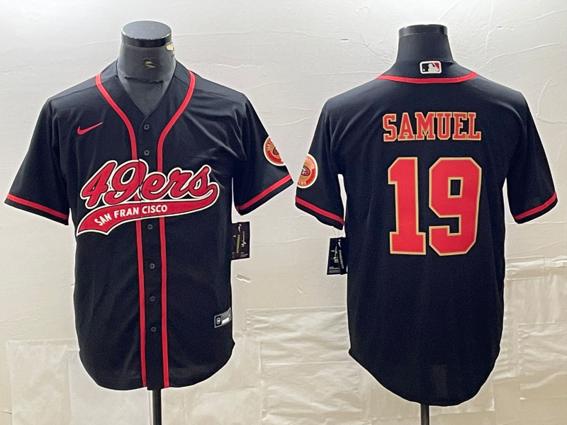 Men’s San Francisco 49ers #19 Deebo Samuel Black Red With Patch Cool Base Stitched Baseball Jersey