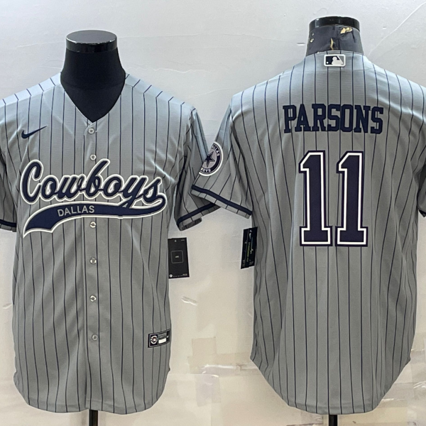 Men’s Dallas Cowboys #11 Micah Parsons Grey With Patch Cool Base Stitched Baseball Jersey
