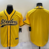 Men’s Pittsburgh Steelers Blank Yellow With Patch Cool Base Stitched Baseball Jersey