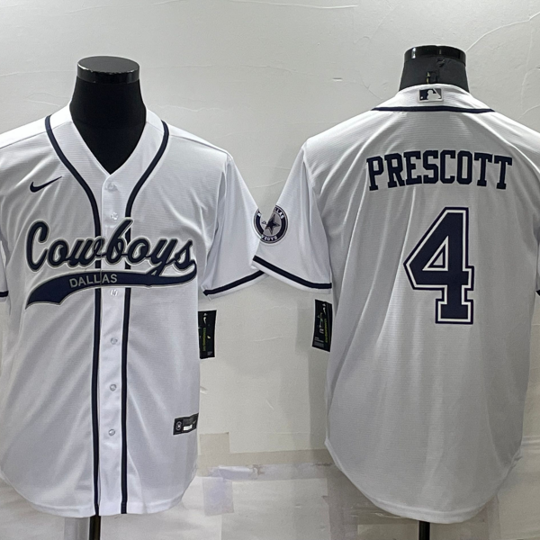 Men’s Dallas Cowboys #4 Dak Prescott White Stitched Cool Base Nike Baseball Jersey