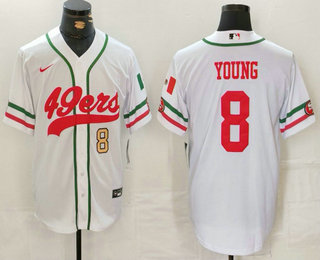 Men’s San Francisco 49ers #8 Steve Young Number White Mexico Cool Base Stitched Baseball Jersey