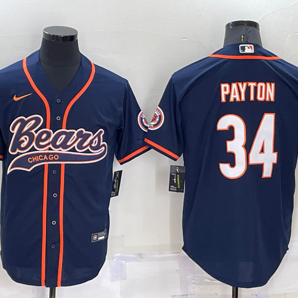 Men’s Chicago Bears #34 Walter Payton Navy Blue Stitched MLB Cool Base Nike Baseball Jersey