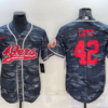 Men’s San Francisco 49ers #42 Ronnie Lott Grey Camo With Patch Cool Base Stitched Baseball Jersey