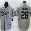 Men’s Las Vegas Raiders #28 Josh Jacobs Grey Stitched MLB Cool Base Nike Baseball Jersey
