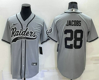 Men’s Las Vegas Raiders #28 Josh Jacobs Grey Stitched MLB Cool Base Nike Baseball Jersey