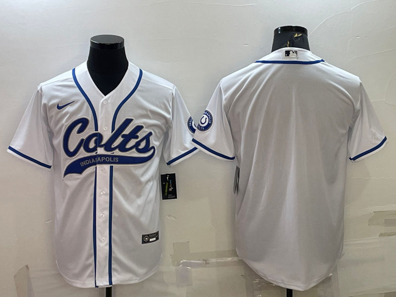Men’s Indianapolis Colts Blank White Cool Base Stitched Baseball Jersey