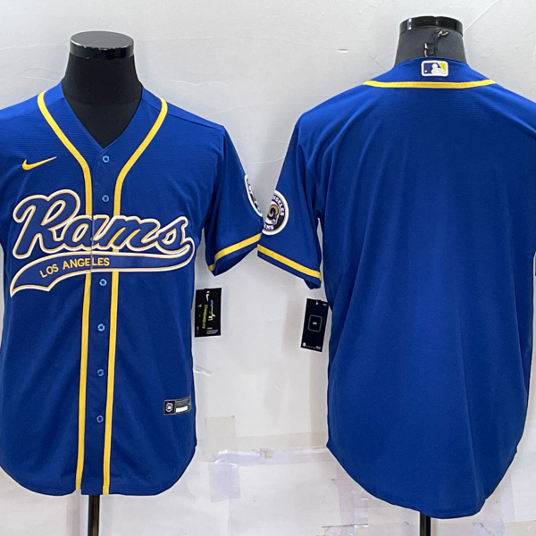 Men’s Los Angeles Rams Blank Royal Blue With Patch Cool Base Stitched Baseball Jersey
