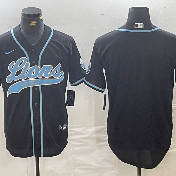 Men’s Detroit Lions Blank Black Cool Base Stitched Baseball Jersey