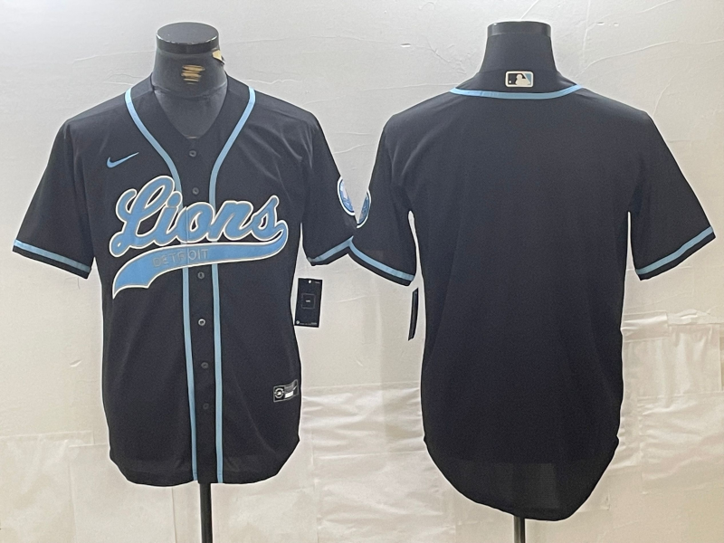 Men’s Detroit Lions Blank Black Cool Base Stitched Baseball Jersey
