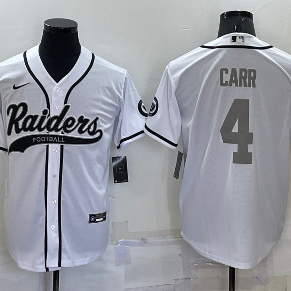 Men’s Las Vegas Raiders #4 Derek Carr White Grey Stitched MLB Cool Base Nike Baseball Jersey