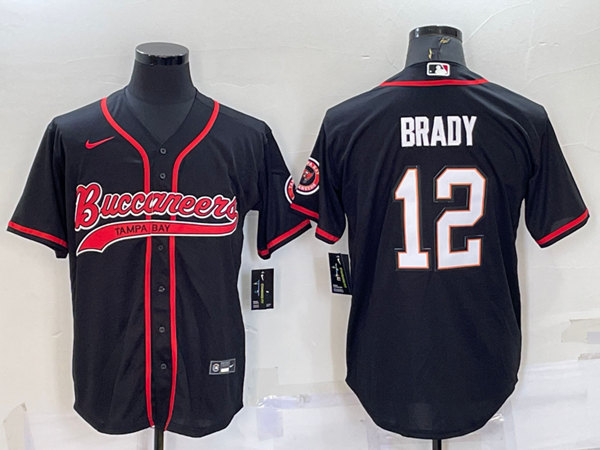 Men’s Tampa Bay Buccaneers #12 Tom Brady Black Cool Base Stitched Baseball Jersey