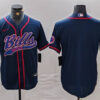 Men’s Buffalo Bills Blank Navy With Patch Cool Base Stitched Baseball Jersey