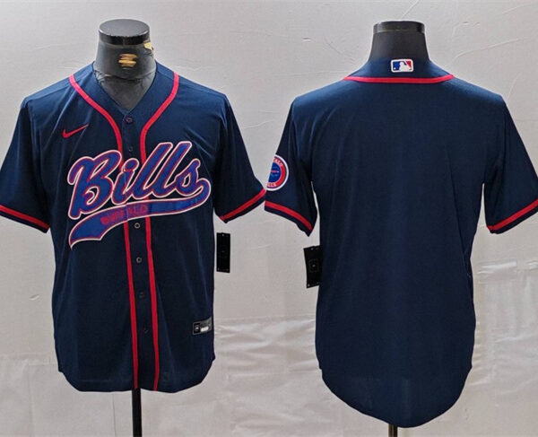 Men’s Buffalo Bills Blank Navy With Patch Cool Base Stitched Baseball Jersey