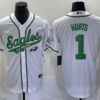 Men’s Philadelphia Eagles #1 Jalen Hurts White Cool Base Stitched Baseball Jersey