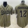 Men’s Philadelphia Eagles #12 Randall Cunningham Olive 2022 Salute To Service Cool Base Stitched Baseball Jersey
