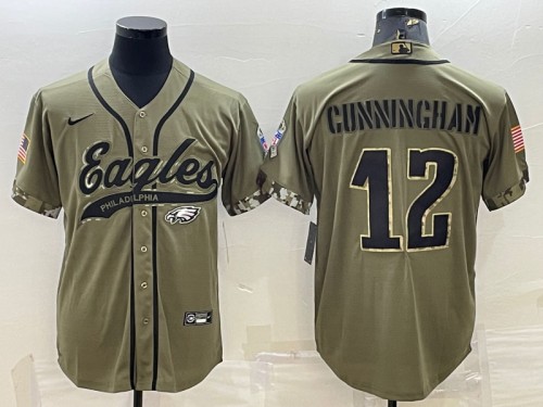Men’s Philadelphia Eagles #12 Randall Cunningham Olive 2022 Salute To Service Cool Base Stitched Baseball Jersey