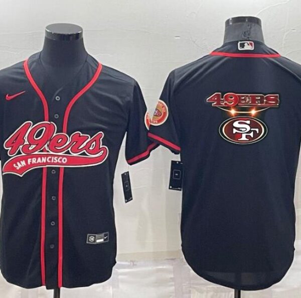 Men’s San Francisco 49ers Black Team Big Logo With Patch Cool Base Stitched Baseball Jersey