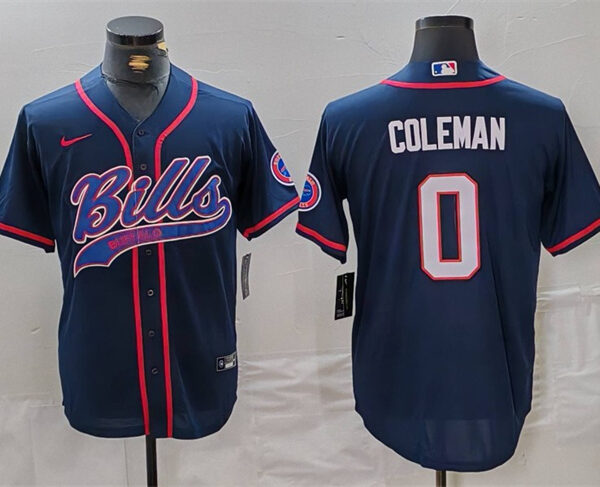 Men’s Buffalo Bills #0 Keon Coleman Navy With Patch Cool Base Stitched Baseball Jersey
