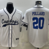 Men’s Dallas Cowboys #20 Tony Pollard White With Patch Cool Base Stitched Baseball Jersey