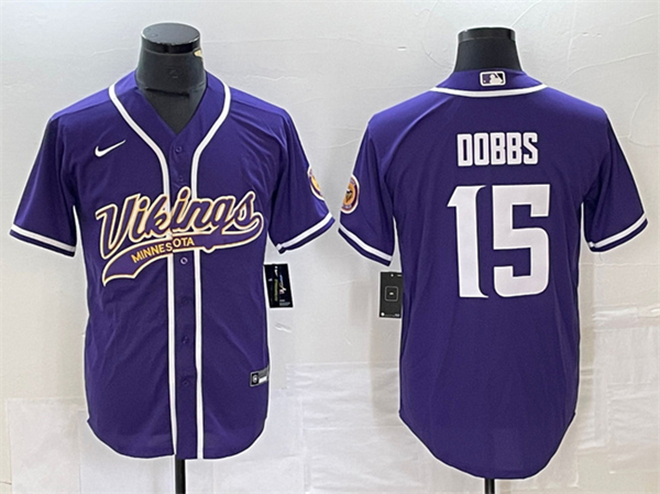 Men’s Minnesota Vikings #15 Josh Dobbs Purple Cool Base Stitched Baseball Jersey