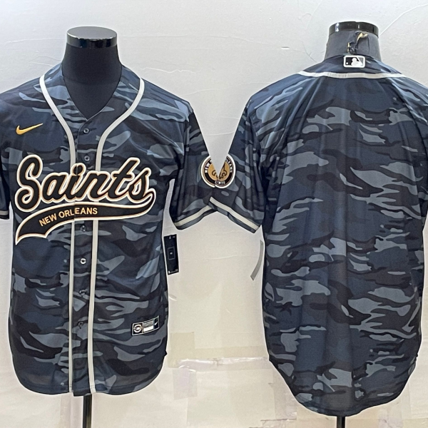 Men’s New Orleans Saints Blank Grey Camo With Patch Cool Base Stitched Baseball Jersey