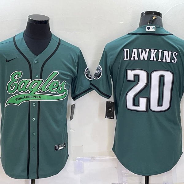 Men’s Philadelphia Eagles #20 Brian Dawkins Green With Patch Cool Base Stitched Baseball Jersey