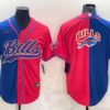 Men’s Buffalo Bills #17 Josh Allen Blue Red Two Tone With Patch Cool Base Stitched Baseball Jersey