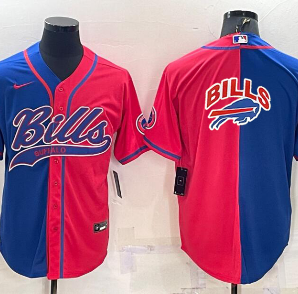 Men’s Buffalo Bills #17 Josh Allen Blue Red Two Tone With Patch Cool Base Stitched Baseball Jersey
