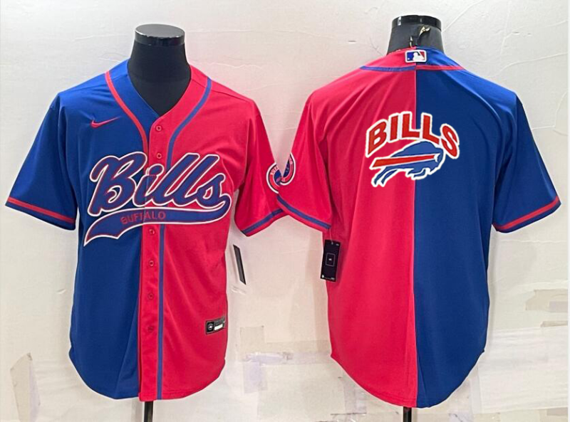 Men’s Buffalo Bills #17 Josh Allen Blue Red Two Tone With Patch Cool Base Stitched Baseball Jersey