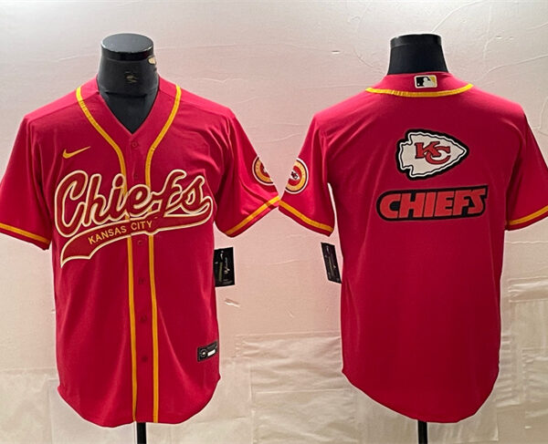 Men’s Kansas City Chiefs Red Team Big Logo With Patch Cool Base Stitched Baseball Jersey