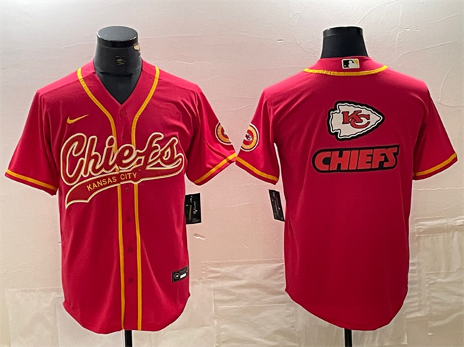 Men’s Kansas City Chiefs Red Team Big Logo With Patch Cool Base Stitched Baseball Jersey
