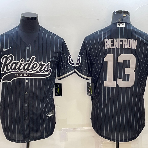Men’s Las Vegas Raiders #13 Hunter Renfrow Black With Patch Cool Base Stitched Baseball Jersey