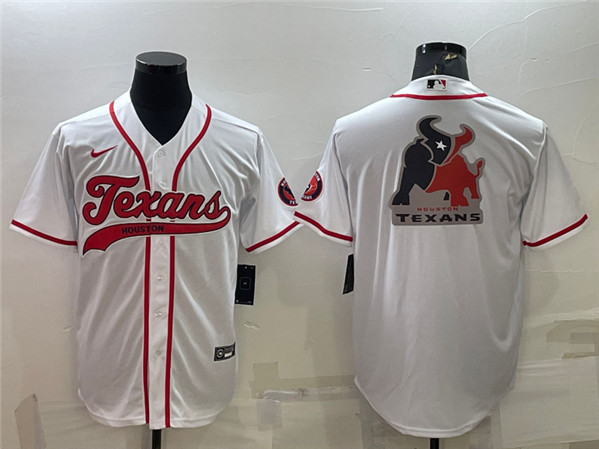 Men’s Houston Texans White Team Big Logo With Patch Cool Base Stitched Baseball Jersey