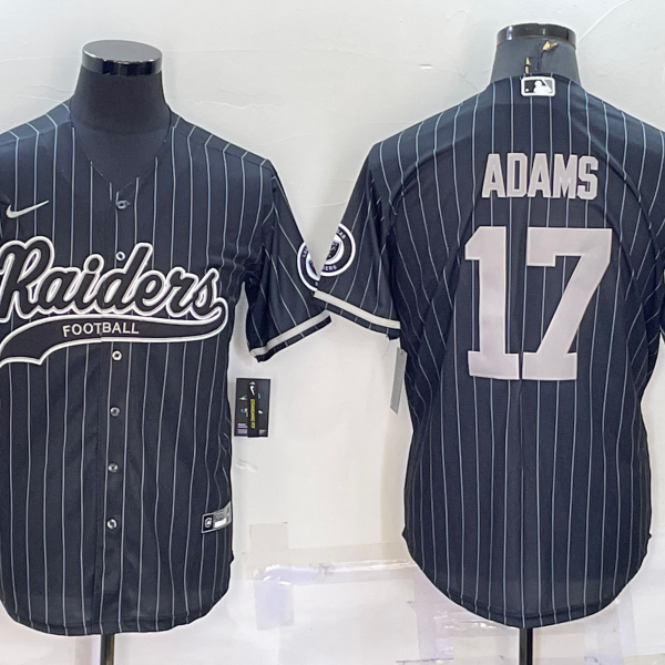 Men’s Las Vegas Raiders #17 Davante Adams Black With Patch Cool Base Stitched Baseball Jersey