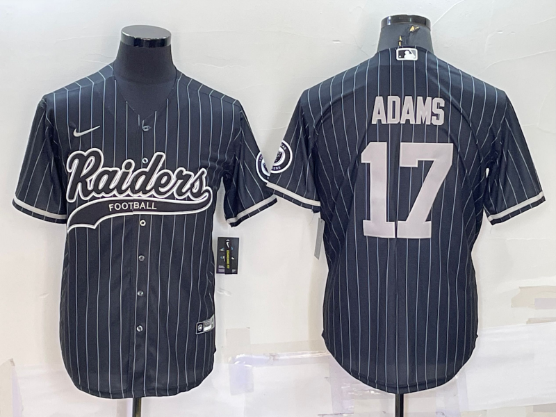 Men’s Las Vegas Raiders #17 Davante Adams Black With Patch Cool Base Stitched Baseball Jersey
