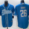Men’s Detroit Lions #26 Jahmyr Gibbs Blue Cool Base Stitched Baseball Jersey