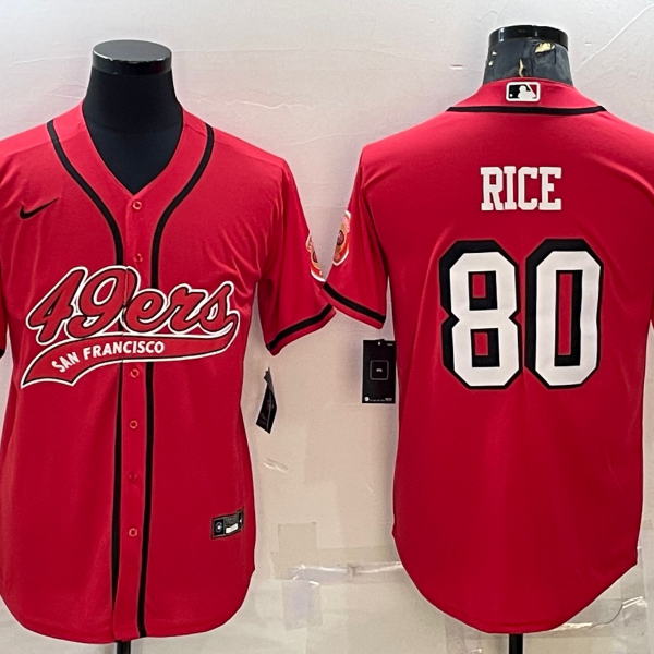 Men’s San Francisco 49ers #80 Jerry Rice Red Color Rush With Patch Cool Base Stitched Baseball Jersey