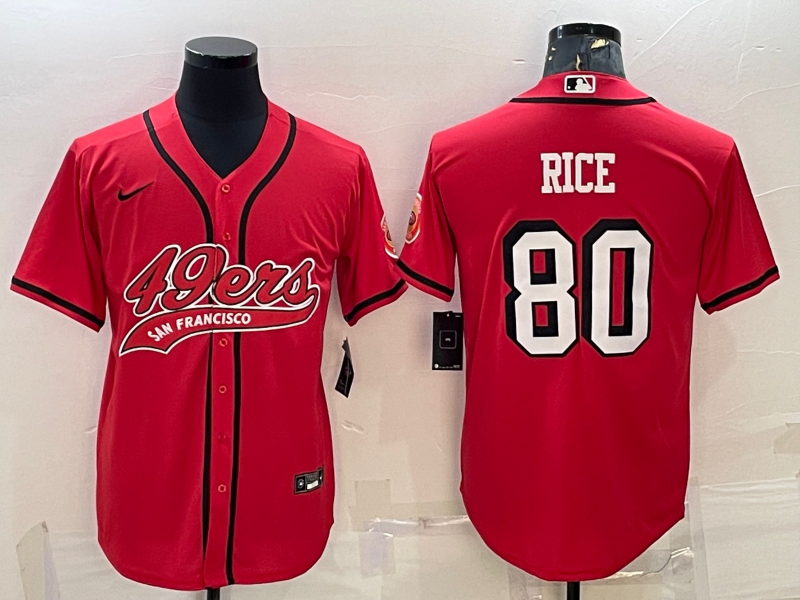 Men’s San Francisco 49ers #80 Jerry Rice Red Color Rush With Patch Cool Base Stitched Baseball Jersey