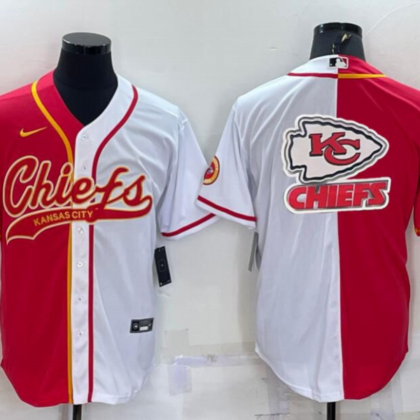 Men’s Kansas City Chiefs Red White Team Big Logo With Patch Cool Base Stitched Baseball Jersey