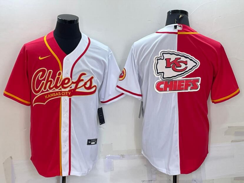 Men’s Kansas City Chiefs Red White Team Big Logo With Patch Cool Base Stitched Baseball Jersey
