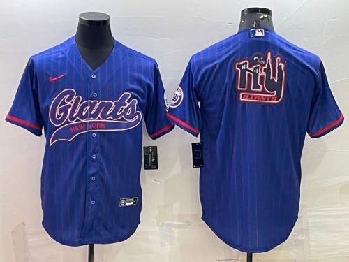 Men’s New York Giants Blue Team Big Logo With Patch Cool Base Stitched Baseball Jersey