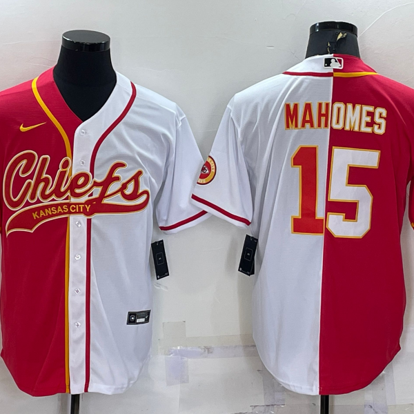 Men’s Kansas City Chiefs #15 Patrick Mahomes Red White Two Tone With Patch Cool Base Stitched Baseball Jersey