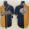 Men’s New Orleans Saints Black Gold Split Team Big Logo Cool Base Stitched Baseball Jersey