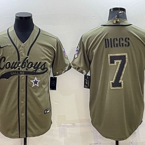Men’s Dallas Cowboys #7 Trevon Diggs 2022 Olive Salute to Service Cool Base Stitched Baseball Jersey