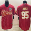 Men’s Kansas City Chiefs #95 Chris Jones Red Pinstripe With Super Bowl LVII Patch Cool Base Stitched Baseball Jersey
