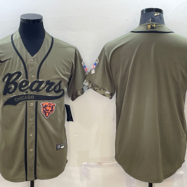 Men’s Chicago Bears Blank Olive Salute to Service Cool Base Stitched Baseball Jersey