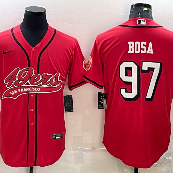 Men’s San Francisco 49ers #97 Nick Bosa Red Color Rush With Patch Cool Base Stitched Baseball Jersey